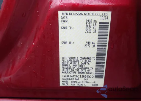 2015 Nissan Altima 2.5 S from USA, damaged, VIN 1N4AL3APXFC199502